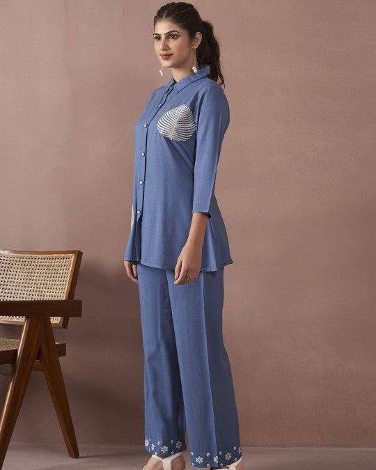 Navy blue embroidered top new design trooking